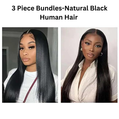 Straight Human Hair Bundles 3 Pieces Natural Black Human Hair Extensions