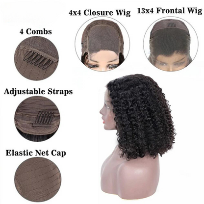 Short Malaysian Curly Human Hair Bob Wig With Baby Hair