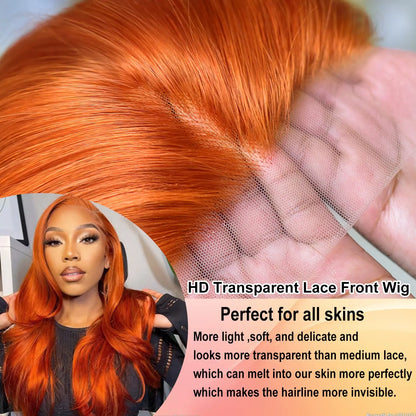 Ginger Orange Human Hair Body Wave Lace Frontal Wigs