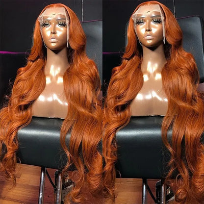 Ginger Orange Human Hair Body Wave Lace Frontal Wigs