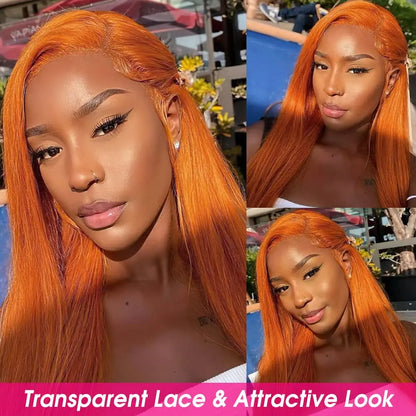 Orange Ginger Lace Front Wig Human Hair, 13x6 Hd Lace Frontal Pre Plucked