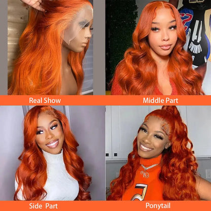 Ginger Orange Human Hair Body Wave Lace Frontal Wigs