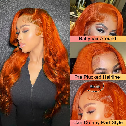 Ginger Orange Human Hair Body Wave Lace Frontal Wigs