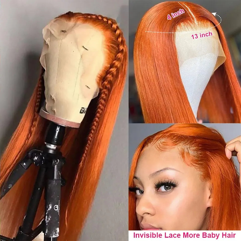 Orange Ginger Lace Front Wig Human Hair, 13x6 Hd Lace Frontal Pre Plucked