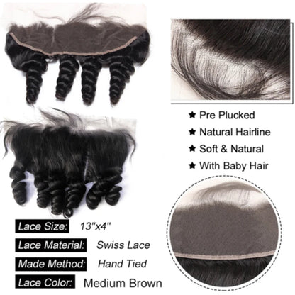 Malaysian Virgin Human Hair 3 Bundles, Loose Wave Bundles With Lace Frontal Closure 13X4 or 4X4