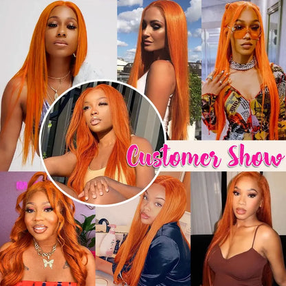 Orange Ginger Lace Front Wig Human Hair, 13x6 Hd Lace Frontal Pre Plucked