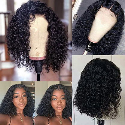 Short Malaysian Curly Human Hair Bob Wig With Baby Hair