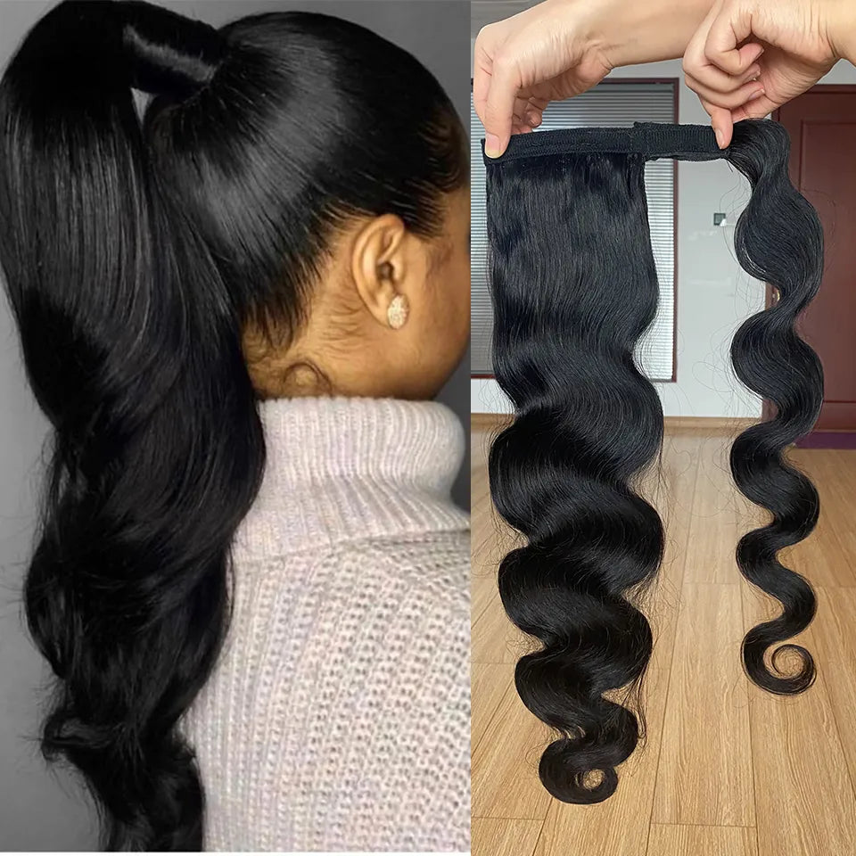 Wrap Around Ponytail Human Hair Brazilian Body Wave Pony Tail Remy Hair