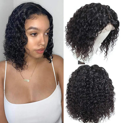 Short Malaysian Curly Human Hair Bob Wig With Baby Hair