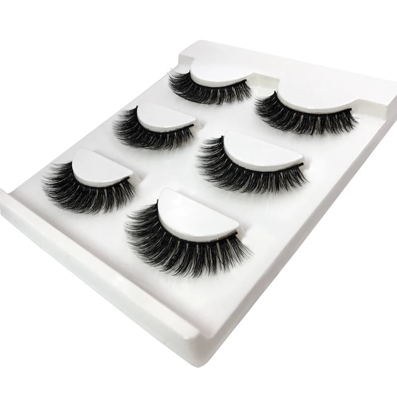 3 Pairs Natural Soft 3D Mink false Eyelashes Extension thick