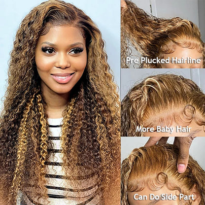 Highlight Honey Blonde Water Wave Lace Front Wigs For Women