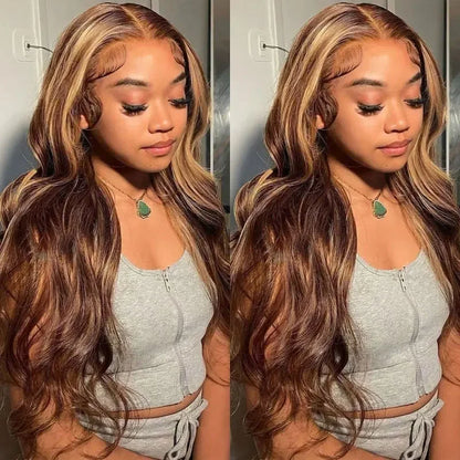 4/27 Highlight Body Wave Pre Plucked Remy Human Hair Wig