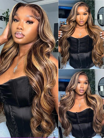 4/27 Highlight Body Wave Pre Plucked Remy Human Hair Wig