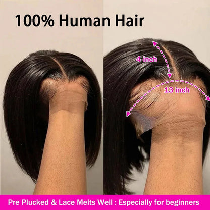 Straight Short Bob Human Hair Brazilian Pre Plucked  Wig 13X4 or 4x4 Lace