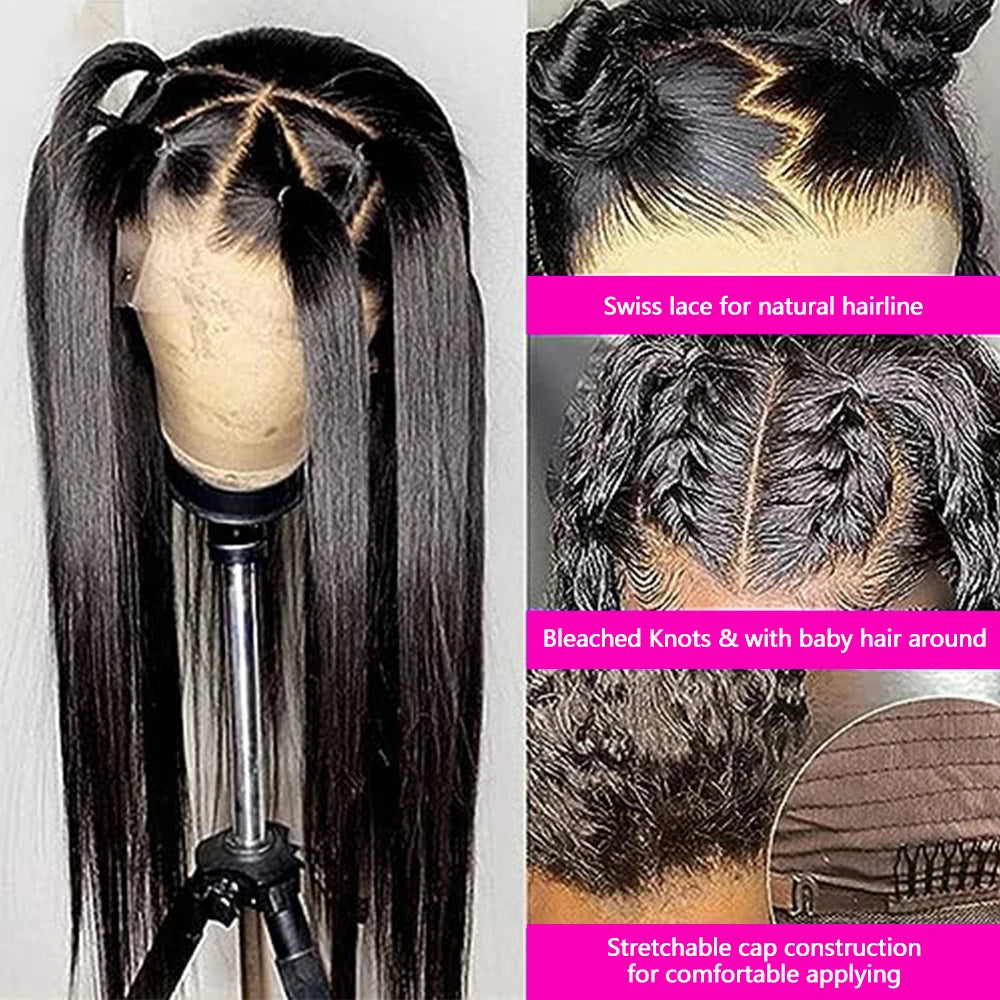 HD Straight Lace Front Brazilian Wig, Natural Remy Human Hair Wigs