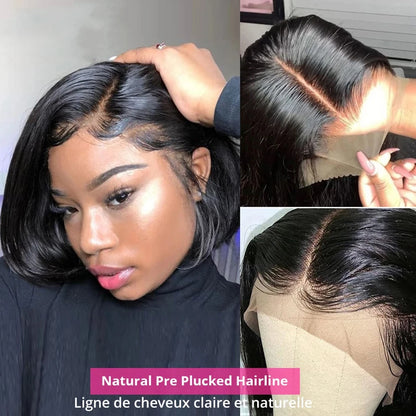 Straight Short Bob Human Hair Brazilian Pre Plucked  Wig 13X4 or 4x4 Lace