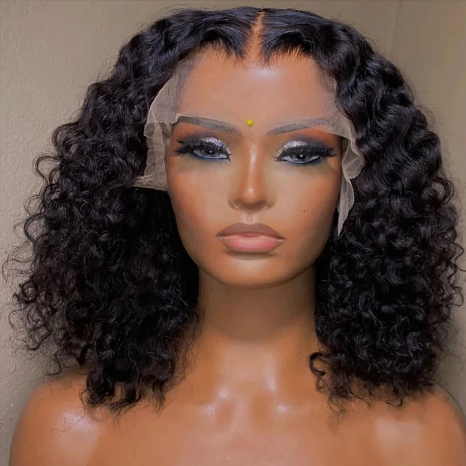 Curly Bob Lace Frontal Wig Human Hair 13x4 or 4x4 Deep Wave HD Transparent Lace Front Wigs Bob Lace Frontal Wig Human Hair