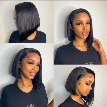 Straight Short Bob Human Hair Brazilian Pre Plucked  Wig 13X4 or 4x4 Lace