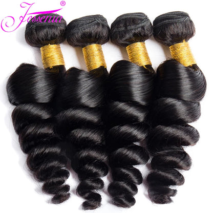 Malaysian Virgin Human Hair 3 Bundles, Loose Wave Bundles With Lace Frontal Closure 13X4 or 4X4