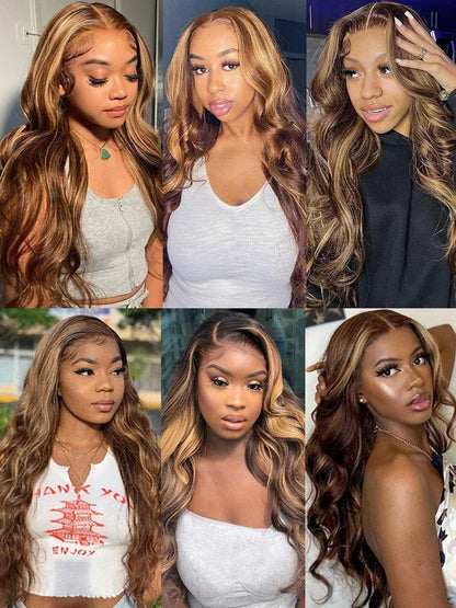 4/27 Highlight Body Wave Pre Plucked Remy Human Hair Wig