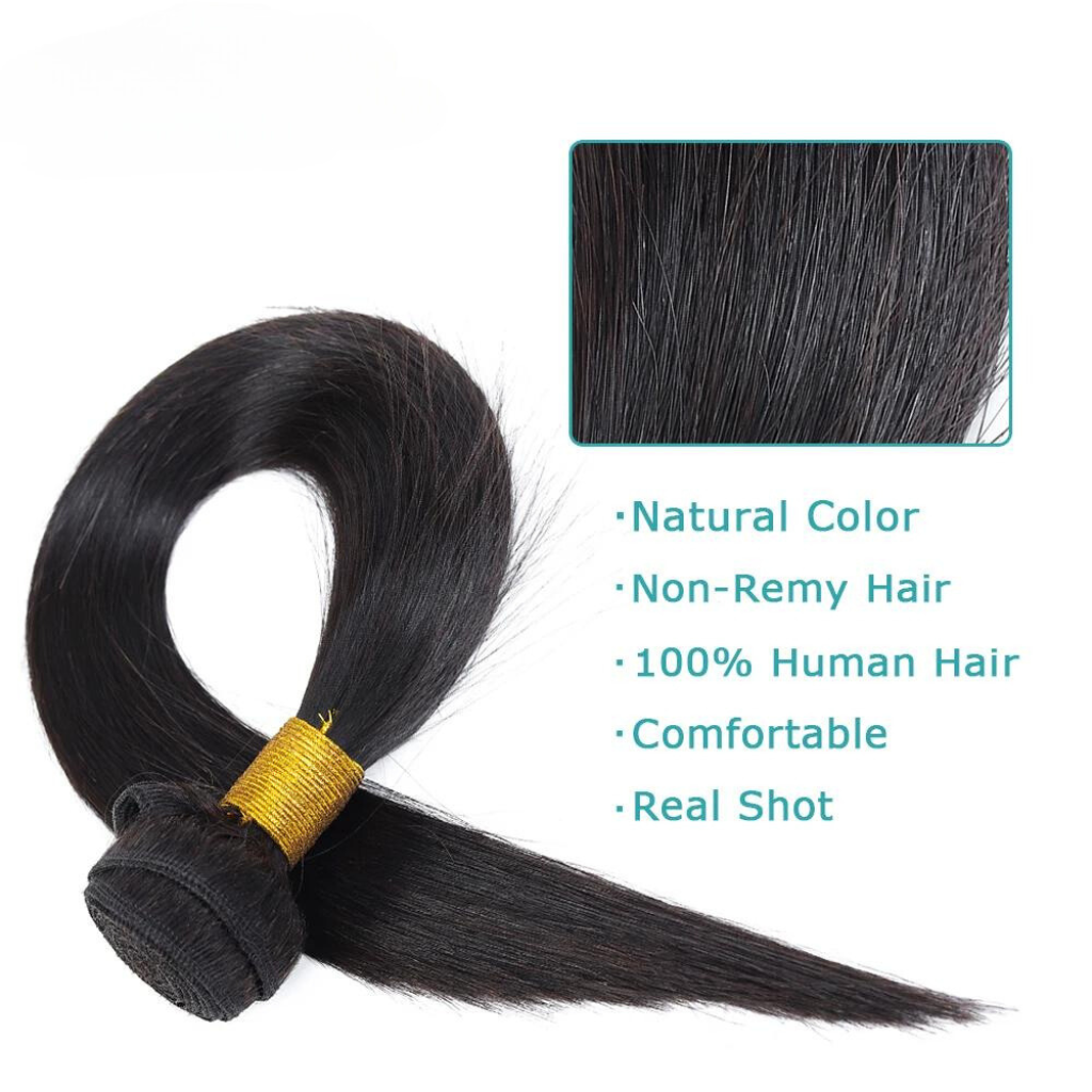 Straight Human Hair Bundles 3 Pieces Natural Black Human Hair Extensions